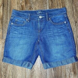 LOFT Ann Taylor Denim Shorts Women 25/0 Blue Cuffed Stretch 7.5" Inseam Casual